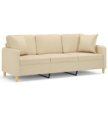 Trivietė sofa su pagalvėlėmis, kreminės spalvos, 180cm, audinys