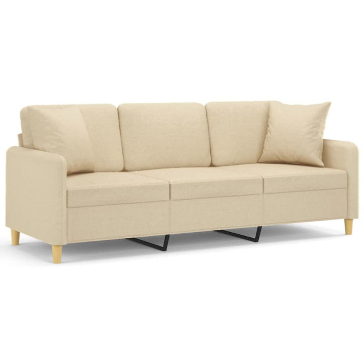 Trivietė sofa su pagalvėlėmis, kreminės spalvos, 180cm, audinys