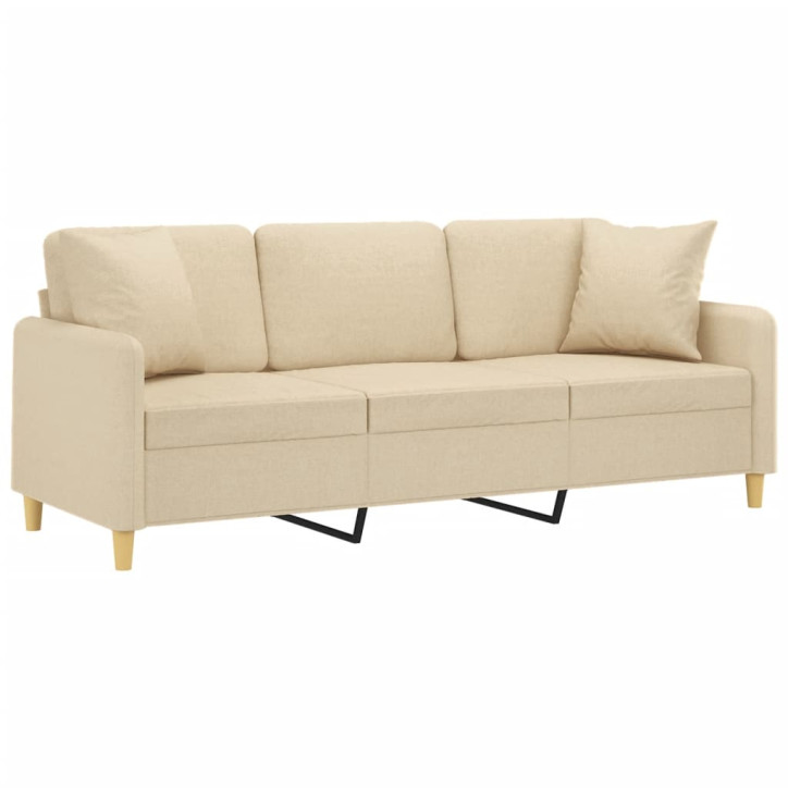 Trivietė sofa su pagalvėlėmis, kreminės spalvos, 180cm, audinys