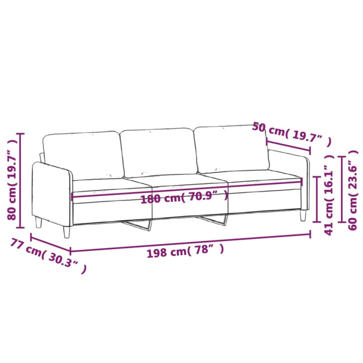 Trivietė sofa, tamsiai pilkos spalvos, 180cm, audinys