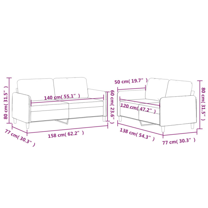 Sofos komplektas su pagalvėlėmis, 2 dalių, vyno, audinys
