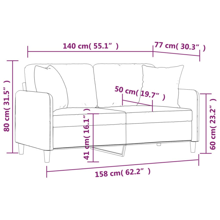 Dvivietė sofa su pagalvėlėmis, taupe spalvos, 140cm, audinys