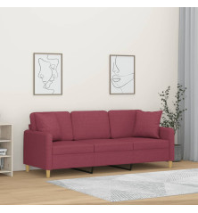 Trivietė sofa su pagalvėlėmis, raudonojo vyno, 180cm, audinys