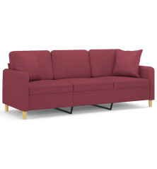 Trivietė sofa su pagalvėlėmis, raudonojo vyno, 180cm, audinys