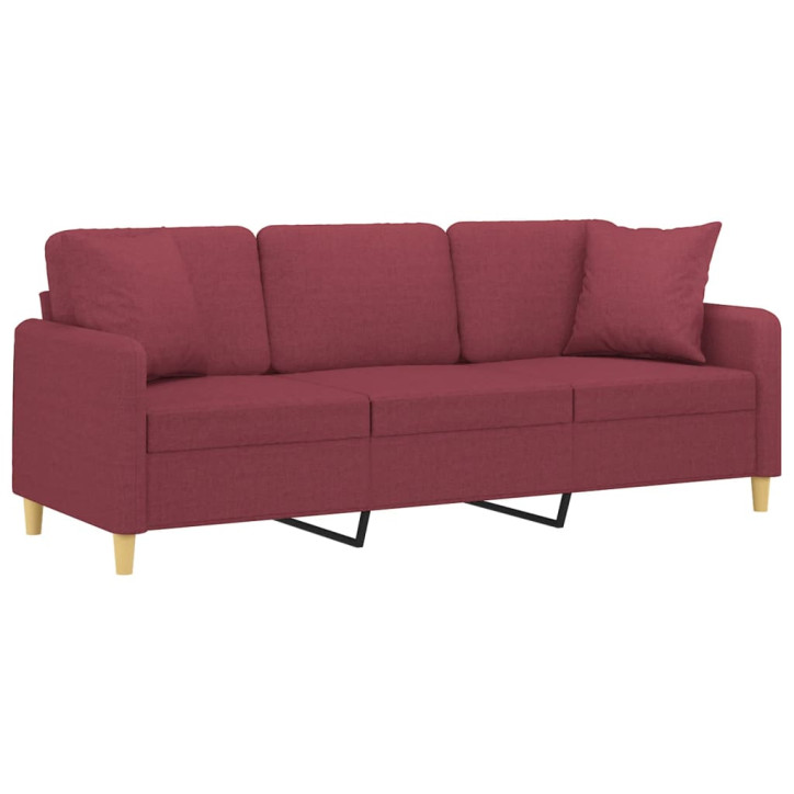 Trivietė sofa su pagalvėlėmis, raudonojo vyno, 180cm, audinys