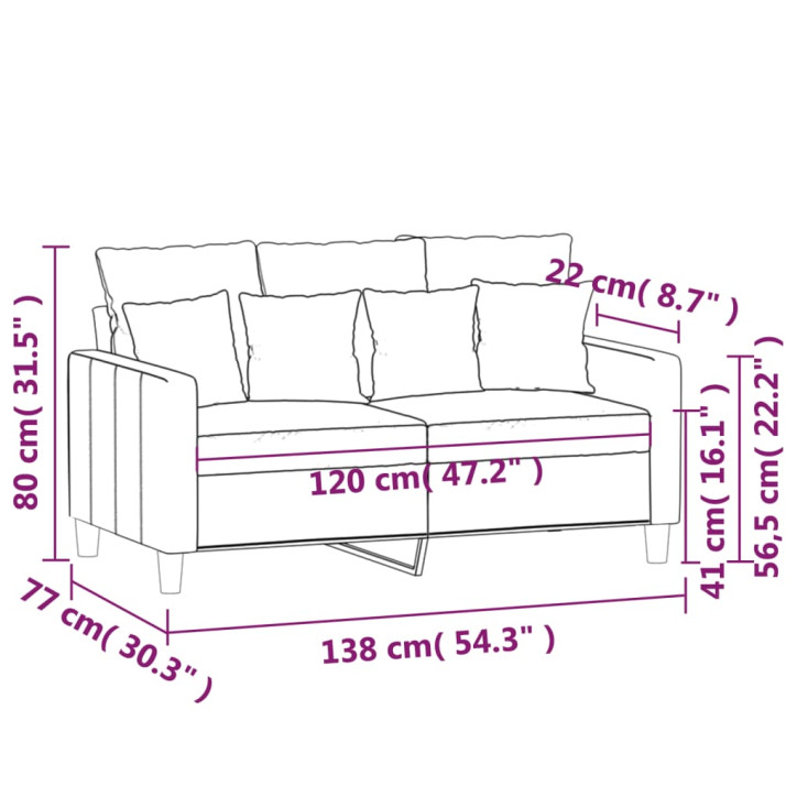 Dvivietė sofa, rožinės spalvos, 120cm, aksomas