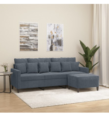 Trivietė sofa su pakoja, tamsiai pilkos spalvos, 180cm, aksomas