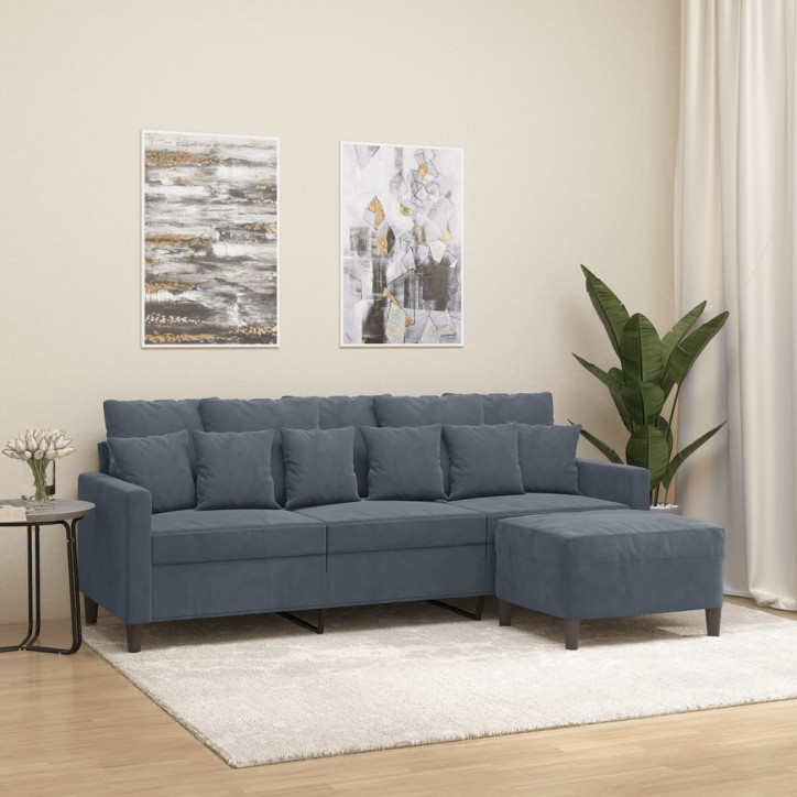 Trivietė sofa su pakoja, tamsiai pilkos spalvos, 180cm, aksomas