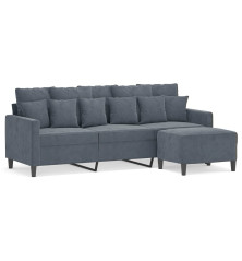 Trivietė sofa su pakoja, tamsiai pilkos spalvos, 180cm, aksomas