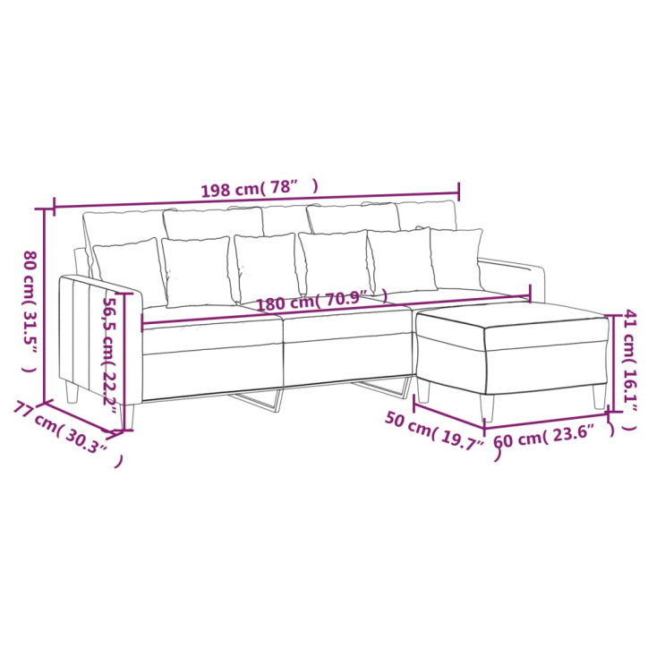 Trivietė sofa su pakoja, tamsiai pilkos spalvos, 180cm, aksomas