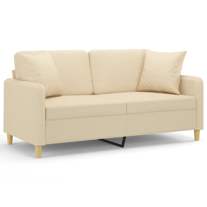 Dvivietė sofa su pagalvėlėmis, kreminės spalvos, 140cm, audinys