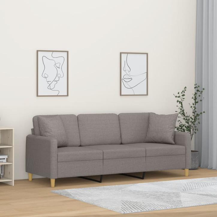 Trivietė sofa su pagalvėlėmis, taupe spalvos, 180cm, audinys