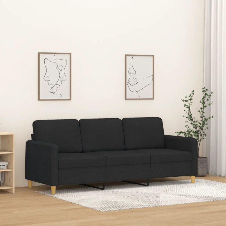 Trivietė sofa, juodos spalvos, 180cm, audinys