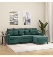 Trivietė sofa su pakoja, tamsiai žalios spalvos, 180cm, aksomas