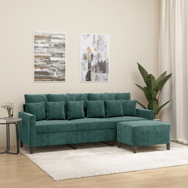 Trivietė sofa su pakoja, tamsiai žalios spalvos, 180cm, aksomas