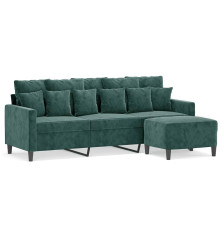 Trivietė sofa su pakoja, tamsiai žalios spalvos, 180cm, aksomas