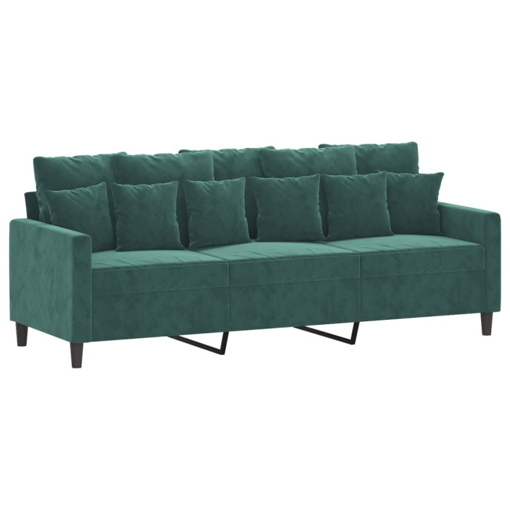 Trivietė sofa su pakoja, tamsiai žalios spalvos, 180cm, aksomas