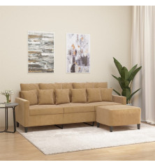 Trivietė sofa su pakoja, rudos spalvos, 180cm, aksomas