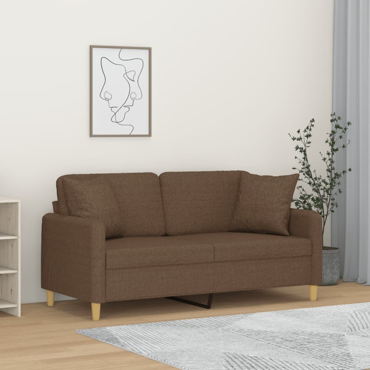 Dvivietė sofa su pagalvėlėmis, rudos spalvos, 140cm, audinys