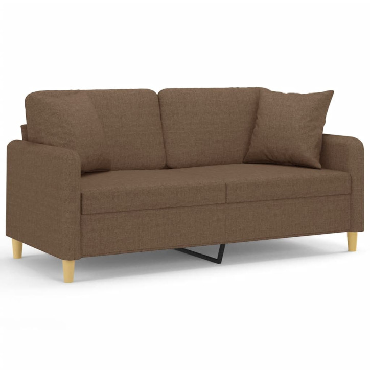 Dvivietė sofa su pagalvėlėmis, rudos spalvos, 140cm, audinys