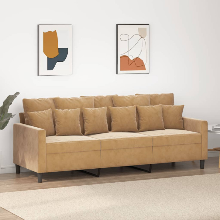 Trivietė sofa, rudos spalvos, 180cm, aksomas