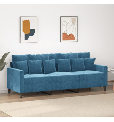 Trivietė sofa, mėlynos spalvos, 180cm, aksomas