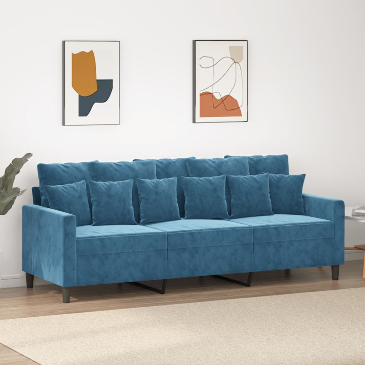 Trivietė sofa, mėlynos spalvos, 180cm, aksomas