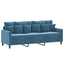 Trivietė sofa, mėlynos spalvos, 180cm, aksomas