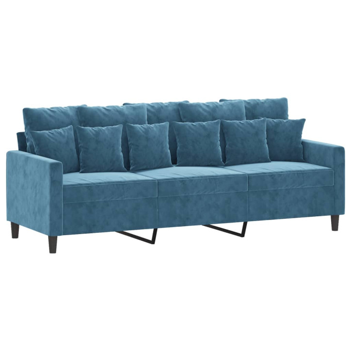 Trivietė sofa, mėlynos spalvos, 180cm, aksomas