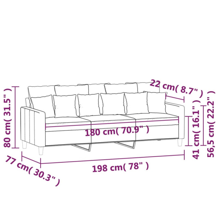 Trivietė sofa, mėlynos spalvos, 180cm, aksomas