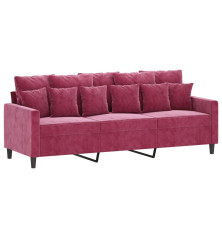 Trivietė sofa, raudonojo vyno spalvos, 180cm, aksomas