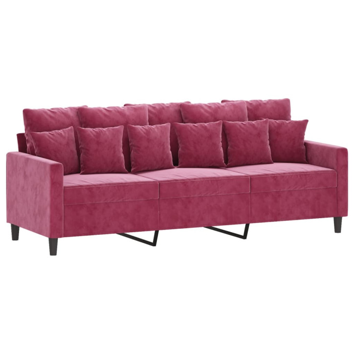 Trivietė sofa, raudonojo vyno spalvos, 180cm, aksomas