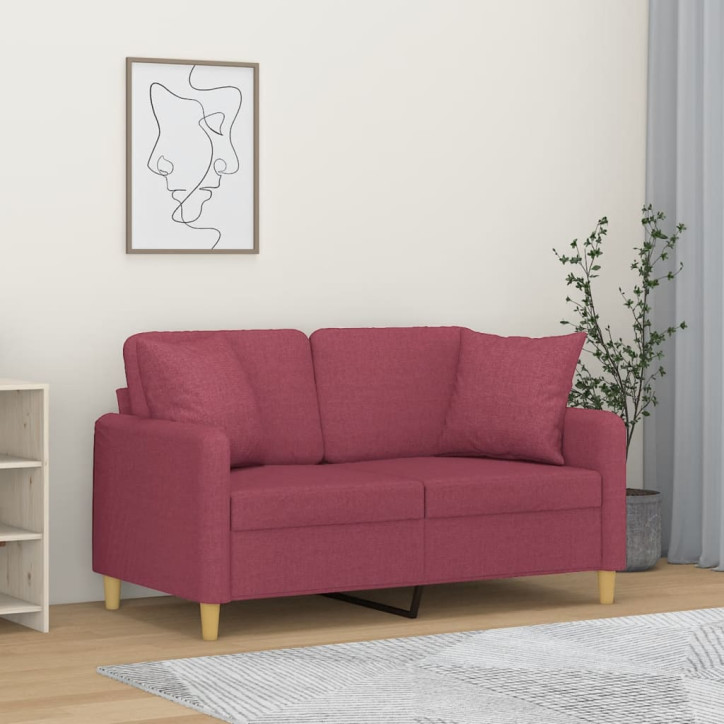 Dvivietė sofa su pagalvėlėmis, raudonojo vyno, 120cm, audinys