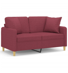 Dvivietė sofa su pagalvėlėmis, raudonojo vyno, 120cm, audinys