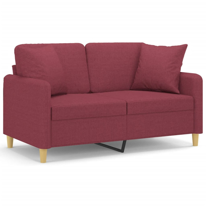 Dvivietė sofa su pagalvėlėmis, raudonojo vyno, 120cm, audinys