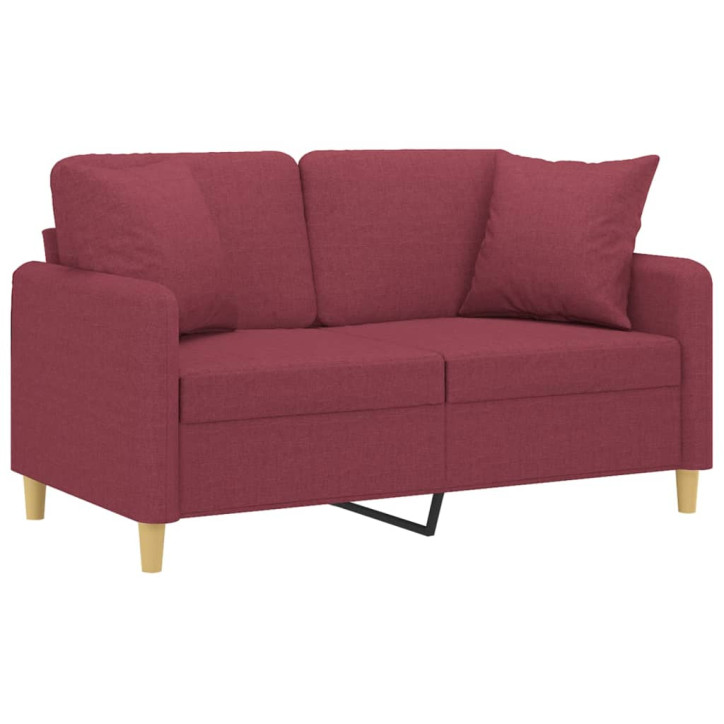 Dvivietė sofa su pagalvėlėmis, raudonojo vyno, 120cm, audinys