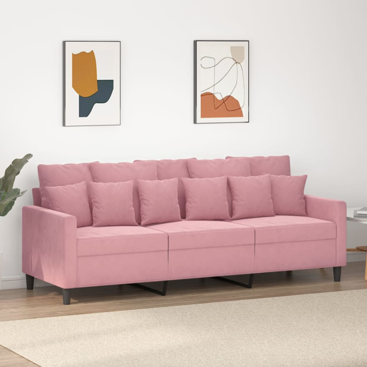 Trivietė sofa, rožinės spalvos, 180cm, aksomas