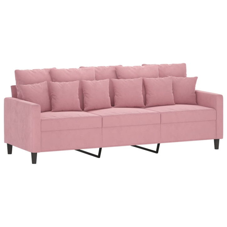 Trivietė sofa, rožinės spalvos, 180cm, aksomas