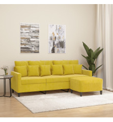 Trivietė sofa su pakoja, geltonos spalvos, 180cm, aksomas