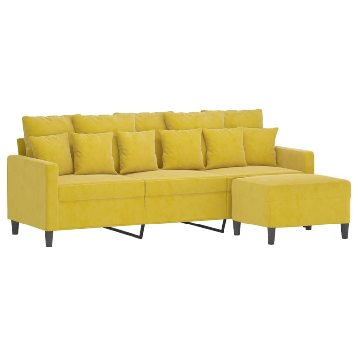 Trivietė sofa su pakoja, geltonos spalvos, 180cm, aksomas