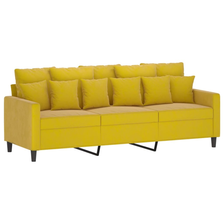 Trivietė sofa su pakoja, geltonos spalvos, 180cm, aksomas