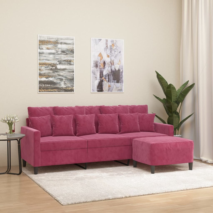 Trivietė sofa su pakoja, raudonojo vyno spalvos, 180cm, aksomas