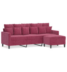 Trivietė sofa su pakoja, raudonojo vyno spalvos, 180cm, aksomas