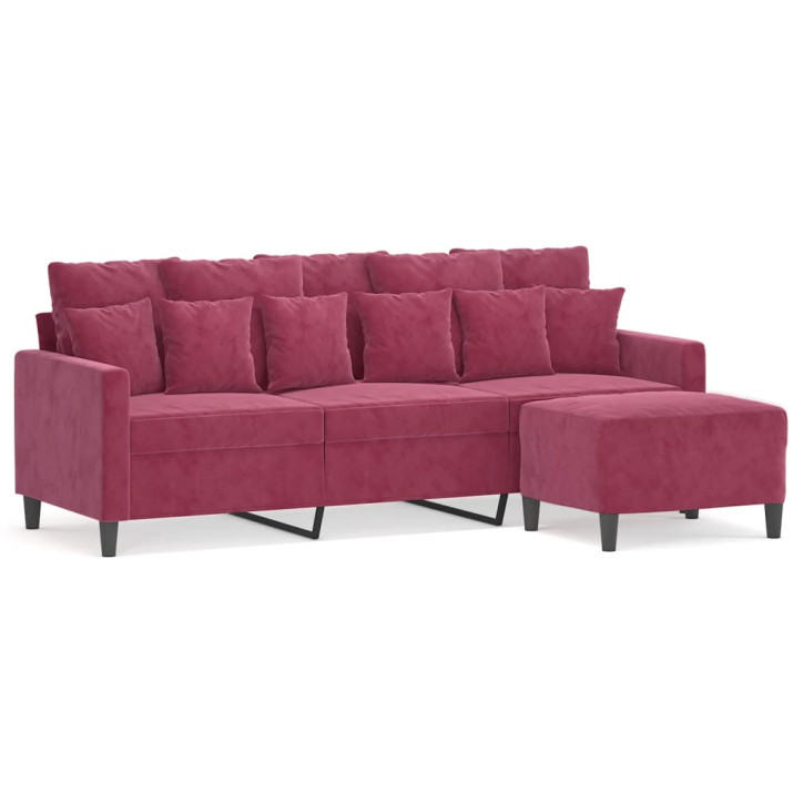 Trivietė sofa su pakoja, raudonojo vyno spalvos, 180cm, aksomas