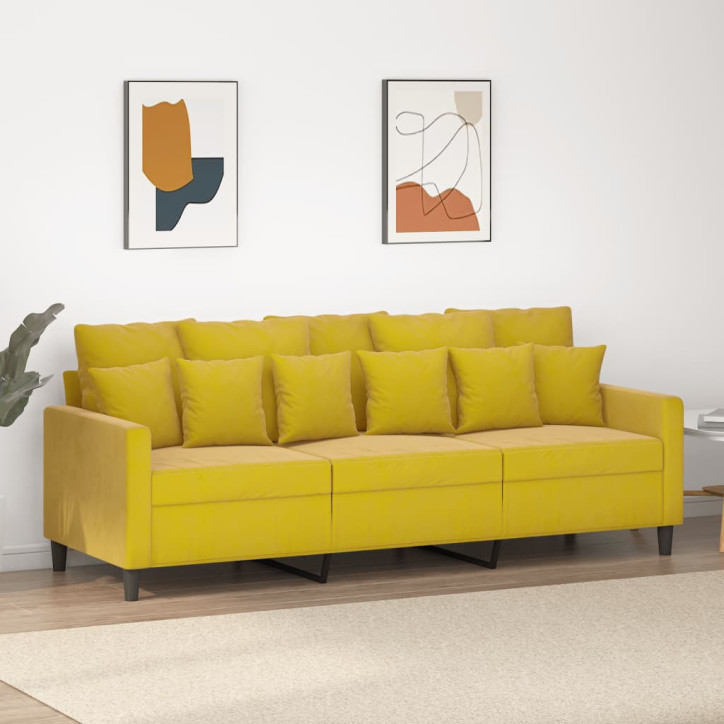 Trivietė sofa, geltonos spalvos, 180cm, aksomas