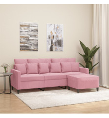 Trivietė sofa su pakoja, rožinės spalvos, 180cm, aksomas