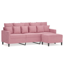 Trivietė sofa su pakoja, rožinės spalvos, 180cm, aksomas