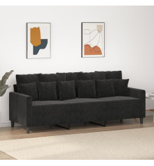 Trivietė sofa, juodos spalvos, 180cm, aksomas