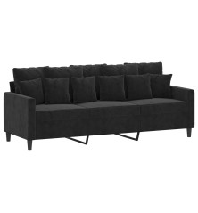 Trivietė sofa, juodos spalvos, 180cm, aksomas