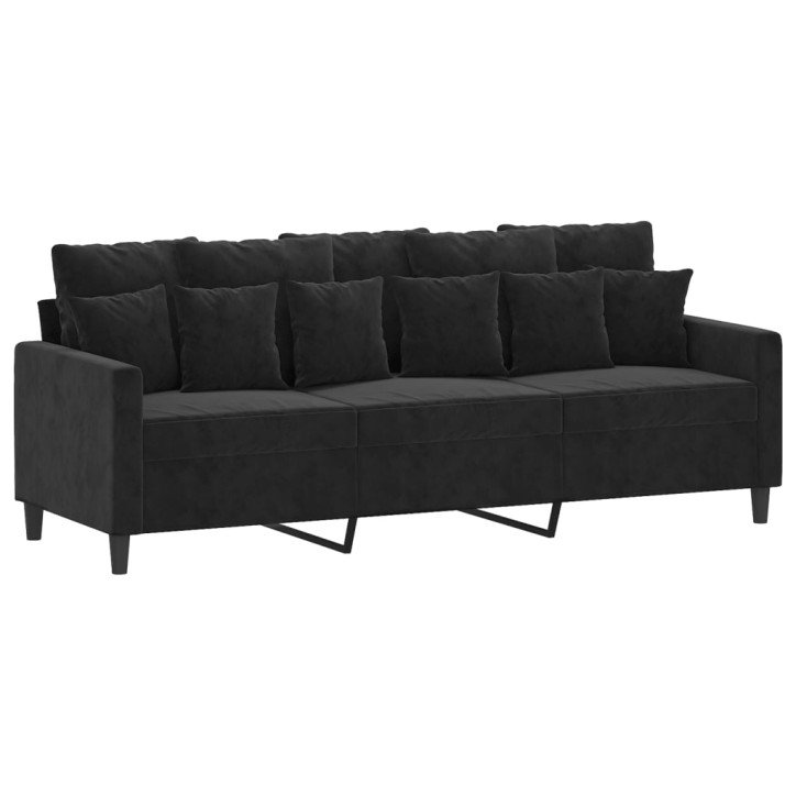 Trivietė sofa, juodos spalvos, 180cm, aksomas